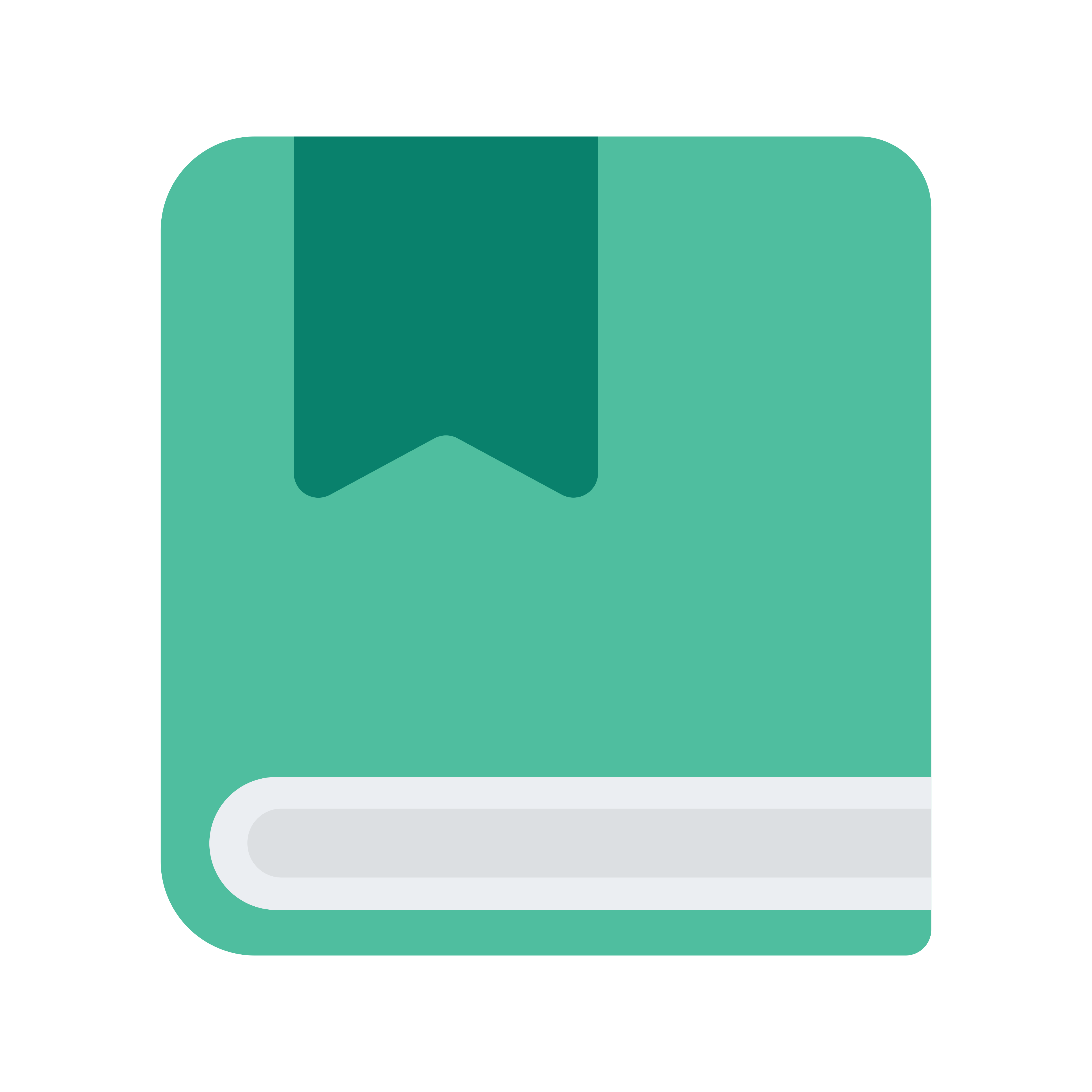 Green book with bookmark.